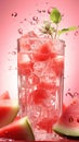 Refreshing watermelon drink in glasses on a pink background