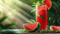 a refreshing watermelon-infused juice, where the deep reds and greens pop against a contrasting