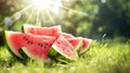 Refreshing Watermelon Slices on Sunlit Grass