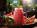 refreshing watermelon smoothie in a glass jar