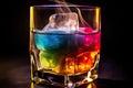 Refreshing Whisky Chill Colorful Ice Cubes in Glass for a Cool Sensation. created with Generative AI