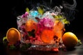 Refreshment multicolor fruit cocktail with ice, lemon and mint in a bar, night club party with soft drinks, AI Generated Royalty Free Stock Photo