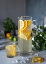 Refreshment Summer drink. Traditional lemonade with lemon and orange mint and ice on white. Royalty Free Stock Photo