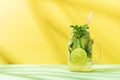 Refreshment water with lime, lemon and mint