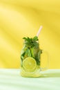 Refreshment water with lime, lemon and mint