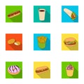 Refreshments, snacks, fast, and other web icon in flat style.Hot, dog, bun, icons in set collection.