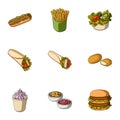 Refreshments, snacks, fast, and other web icon in cartoon style.Hot, dog, bun, icons in set collection.