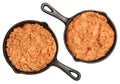 Refried Beans in Skillets Over White Royalty Free Stock Photo