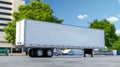 a refrigerated trailer in motion, designed with meticulous attention to detail, as it commands the road with remarkable