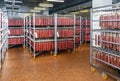 Refrigerated warehouse for storing meat and sausage products Royalty Free Stock Photo