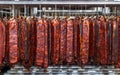 Refrigerated warehouse for storing meat and sausage products Royalty Free Stock Photo