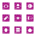 Refrigerator food icons set, grunge style