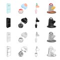 Refrigerator for food, mixer for cooking, blender, grater and cheese. Cooking food set collection icons in cartoon black
