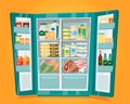 Refrigerator Full of Food Colorful in Flat Design