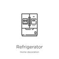 refrigerator icon vector from home decoration collection. Thin line refrigerator outline icon vector illustration. Outline, thin