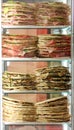 Refrigerator with lots of stuffed sandwiches called Piadina in I Royalty Free Stock Photo