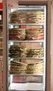 Refrigerator with lots of stuffed sandwiches called Spianata or Royalty Free Stock Photo