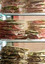 Refrigerator with lots of stuffed sandwiches called Spianata or Royalty Free Stock Photo