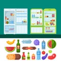 Refrigerator organic food kitchenware household utensil fridge appliance freezer vector illustration. Royalty Free Stock Photo