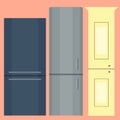 Refrigerator organic food kitchenware household utensil fridge appliance freezer vector illustration.