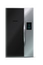Refrigerator. Realistic kitchen appliance. Electronic household device for cold storage food products. Front view of 3D