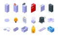 Refrigerator repair icons set isometric vector. Fridge maintenance Royalty Free Stock Photo