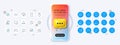 Refrigerator, Scroll down and Waterproof line icons. For web app, printing. Phone mockup with 3d chat icon. Vector