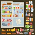 Refrigerator and set of food. Royalty Free Stock Photo