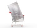 Refrigerator in shopping cart Royalty Free Stock Photo