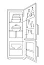 Refrigerator with two doors for food storage. Kitchen electrical equipment. Continuous line drawing. Linear vector illustration, Royalty Free Stock Photo