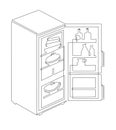 Refrigerator with two doors for food storage. Kitchen electrical equipment. Continuous line drawing. Linear vector illustration, Royalty Free Stock Photo