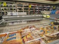 Refrigerators with beef, pork and poultry, frozen and cooled in a supermarket in the center of Marilia