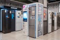 Large selection of Refrigerators in the store. Minsk, Belarus - november 13, 2023