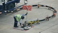 Refuel truck for airplane parked and waiting refuel the airplane on ground. Royalty Free Stock Photo