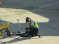 Refuel truck for airplane parked and waiting refuel the airplane on ground in the airport. Royalty Free Stock Photo