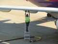 Refuel truck for airplane parked and waiting refuel the airplane on ground in the airport. Royalty Free Stock Photo