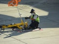 Refuel truck for airplane parked and waiting refuel the airplane on ground in the airport. Royalty Free Stock Photo