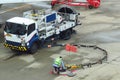 Refuel truck for airplane parked and waiting refuel the airplane on ground in the airport. Royalty Free Stock Photo