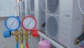 Refueling the air conditioner with freon. 3d rendering Royalty Free Stock Photo