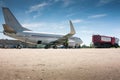Refueling aircraft on the airport apron Royalty Free Stock Photo