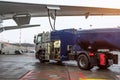 Refueling aircraft, aircraft maintenance at the airport. Royalty Free Stock Photo