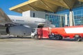 Refueling airplane , aircraft maintenance fuel at the airport. Royalty Free Stock Photo