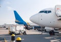 Refueling of the airplane before flight. Aircraft maintenance fuel at the airport outdoors Royalty Free Stock Photo