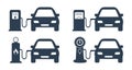 Refueling cars with different fuels. Gasoline, diesel fuel, gas and electric charging for the car. Refueling for cars