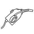 Refueling gun icon. Hand drawn doodle. Fuel pump, gas station sign. Outline of a gasoline pump, sketch. Isolated illustration on a Royalty Free Stock Photo