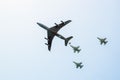 Refueling Israeli military aircraft F16 fighters in the air. Royalty Free Stock Photo