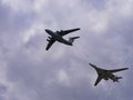 Refueling a strategic bomber in the air, Military air parade in Moscow Royalty Free Stock Photo