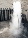 Refueling the tank with nitrogen at a gas station.