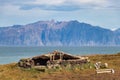 A refuge - harborage made by stones and wood on the coastline in Pond Inlet, Baffin Island, Canada Royalty Free Stock Photo