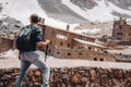 Refuge Toubkal the starting point for the highest peak in Atlas mountains and North Africa in Morocco